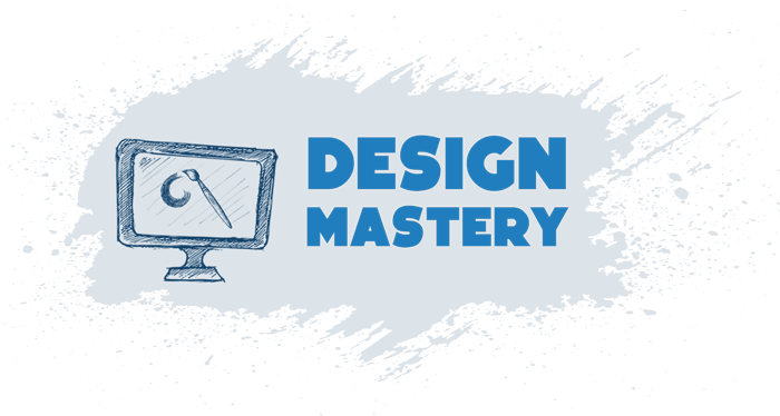 Design mastery — a monitor with a pen-tool cursor, drawn in blue line art
