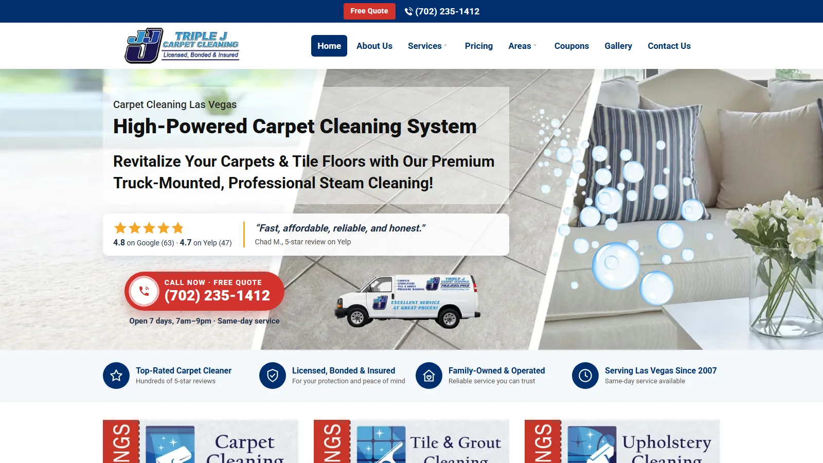 Triple J Carpet Cleaning website