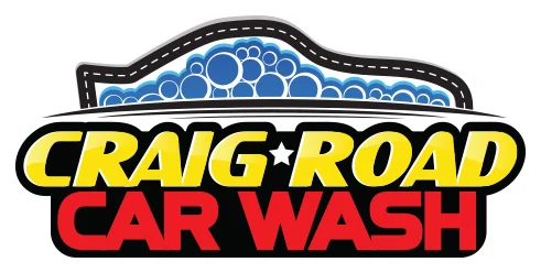Craig Road Car Wash logo — a car silhouette filled with blue suds above heavy yellow and red lettering