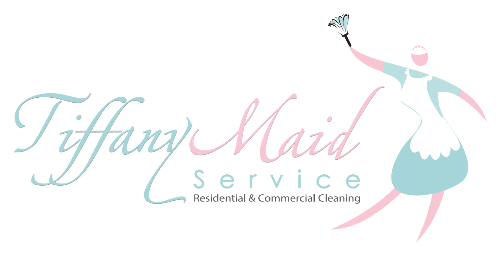 Tiffany Maid Service logo — a stylized figure mid-stride with a feather duster, beside a two-color script wordmark