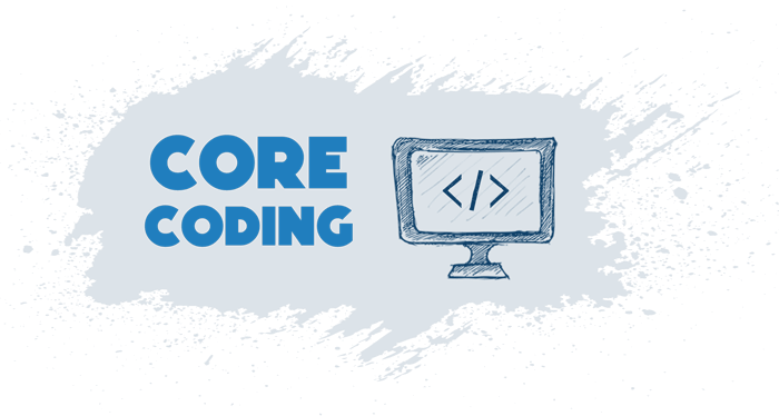 Core Coding — a monitor displaying a code bracket